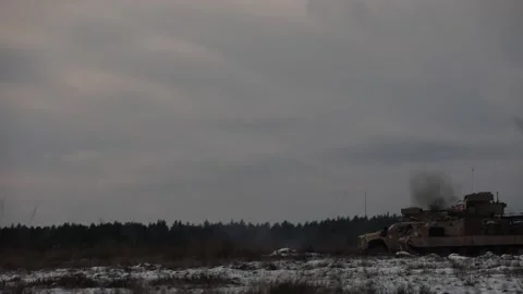 U.S. Army M1A2 Abrams tanks firing weapons during platoon live fire exercise Stock-Footage 227159875
