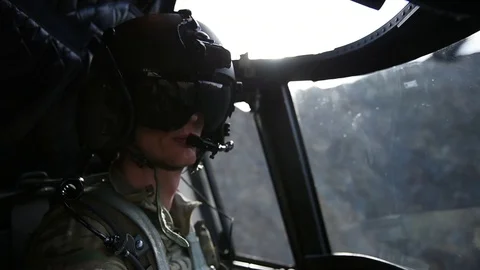 U.S. Army pilot flying CH-47F Chinook Stock Footage 87319277