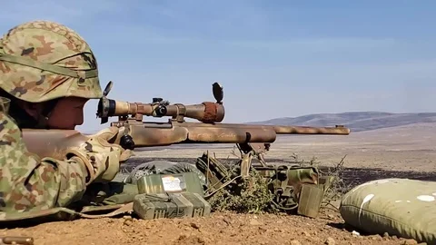 US Army sniper practicing Stock Footage 104714585