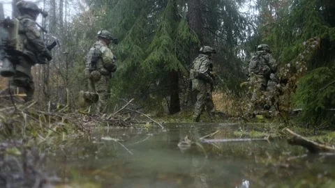 Army soldiers crossing forest Stock Video Pond5