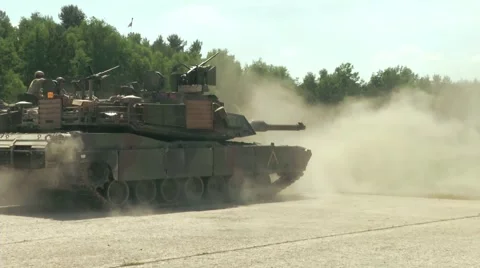 U.S. Army Tank practice fire - Tank fires gun 2 Stock Footage 40450079