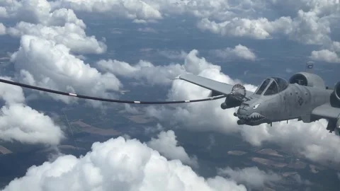 US: Attack Jets And Refuel Aircraft Conduct Air-To-Air Training Mission Stock Footage 335338789
