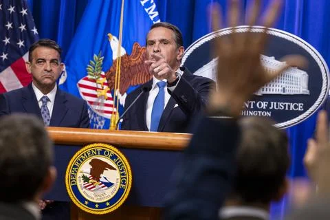 US Attorney General hosts press conference on Minnesota public-benefits fraud an Stock Photos