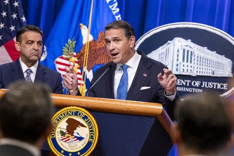 US Attorney General hosts press conference on Minnesota public-benefits fraud an Stock Photos