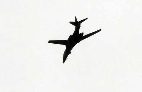 US B-1B Lancer bombers fly over Sarajevo to show US commitment to Bosnia and Her Stock Photos