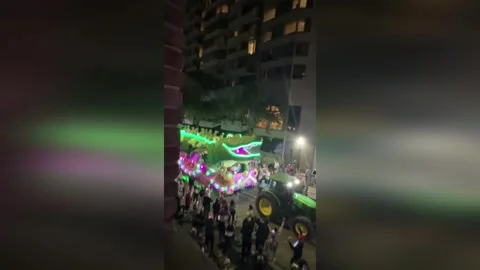 US: Bacchagator Steals The Show As Krewe Of Bacchus Parade Electrifies Ne... Stock Footage 329067006