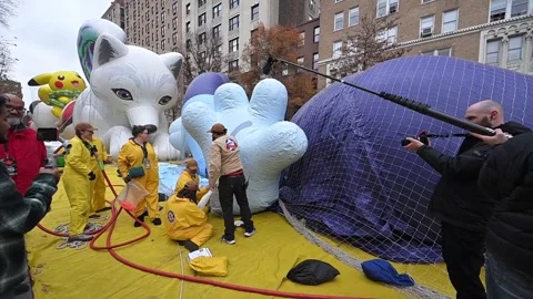 US: Balloons Inflation Preperations For New York City Macy's Thanksgiving... Stock Footage 321858750