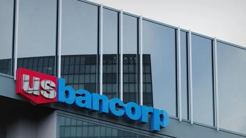 U.S Bancorp Stock data presented on the logo of the office facade editorial Stock Photos