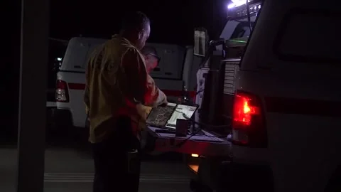 US: Border 6 Fire: Cal Fire Watch Command Stock Footage 336636697