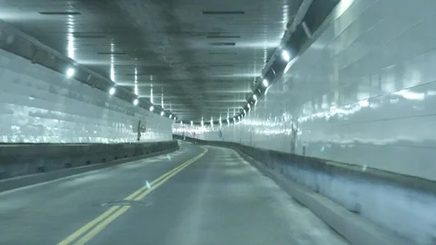 U.S.-Canada Border Exiting Windsor-Detroit Tunnel at Night Stock Footage 127193728