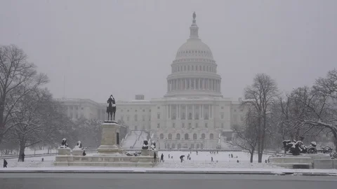 US Capital Snow ReflectingPool Stockbeeldmateriaal 101257445
