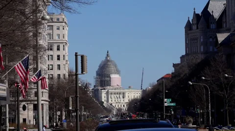 US Capital Under Construction With Scaffolding From City Street 動画素材 48130578