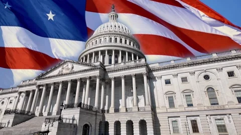 US Capitol With American Flag Background 動画素材 344428745