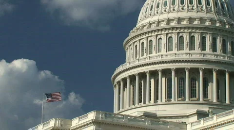 US Capitol Building and American Flag Stock Footage