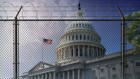 U.S. Capitol Building Behind Razor Wire Fence 4K Loop Stock Footage 150324323