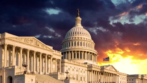 U.S. Capitol Building Dark Clouds Sunset Time Lapse Video Stock-Footage 331856196