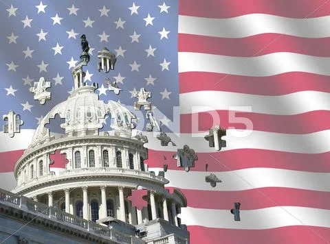 Us capitol building with flag Stock Illustrationen