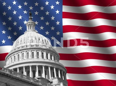 Us capitol building with flag Stock Illustrationen