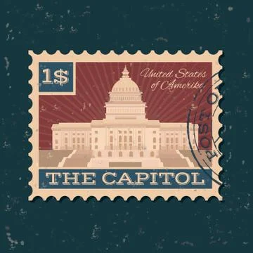 The us capitol building postal stamp Stock Illustration