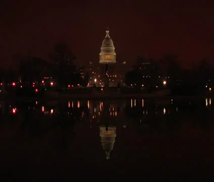 US Capitol Building reflecting in pond at night Stock Footage 12033200