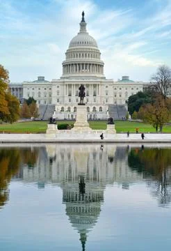 U.S. Capitol Building reflection in the Reflecting Pool Stock Photos