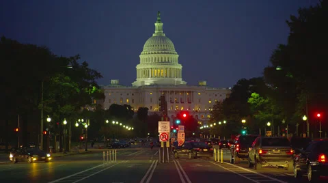 US CAPITOL BUILDING WITH TRAFFIC  NIGHT Stock Footage 33307899