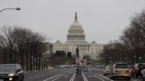 US Capitol Building Washington DC Congress Cars Passing Busy City Rush Hour Day Stock Footage 24604116
