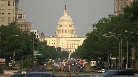 US Capitol Building, Washington DC - Tilt Down From Sky Stock Footage 47063318