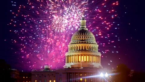 US Capitol Building in Washington DC USA fireworks display show cheerful on the Stock Footage 137676073