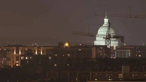 US Capitol Construction and Urban Development at Night Video stock 74855230