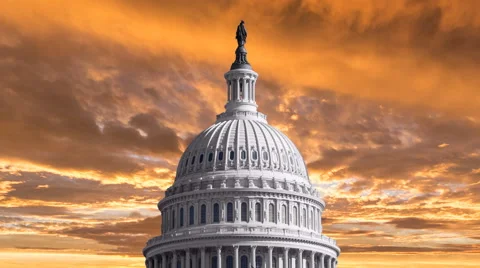 US Capitol Dome with Sunset Time Lapse Sky Stock Footage