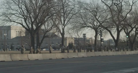 US Capitol Lockdown Pan Across Soldiers Video stock 147465483
