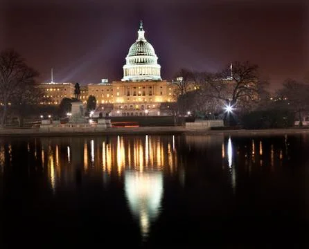 Us capitol night reflection washington dc Stock Photos