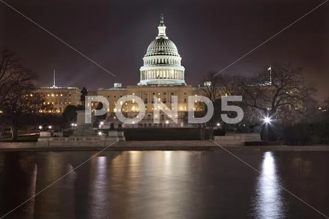 Us capitol night reflections capital city washington dc Stock Photos