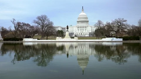 US Capitol - Reflection in Water Stock Footage 86693392
