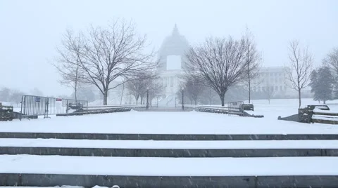 US Capitol Steps in the Snow from the Mall Video stock 45718079
