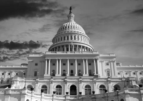 US Capitol Sunset Sky in Black and White Stock Photos