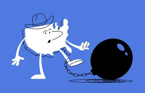US character trying to get rid of a weight tied to his leg. Metaphor of the U Stock Illustration