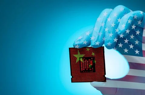 US-China chip war. Semiconductor industry. Geopolitical battleground. Tensi.. Foto stock