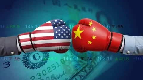 US-China Trade War Concept with Boxing Gloves Animation. 動画素材 306537760