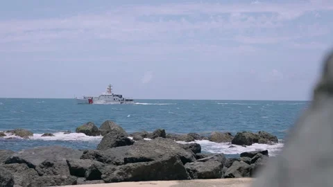 US coast guard boat is navigating near the port of San Juan. Stock Footage 155169278