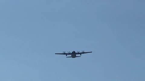 US Coast Guard C-130 Airplane Flyover in Gulf of Mexico Stock Footage 164663344