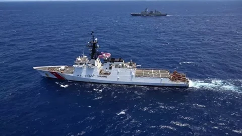 U.S. Coast Guard Cutter Midgett (WMSL-757) transits the Pacific Ocean Stock Footage 280108248