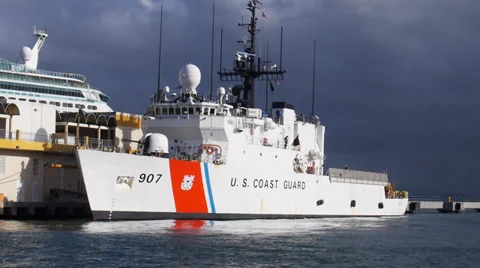 US Coast Guard cutter ship USCGC Escanaba WMEC-907 Stock Footage 34375095