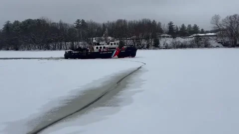 US: Coast Guard Cutters Break Ice To Keep Maine Communities Supplied Stock Footage 326016818
