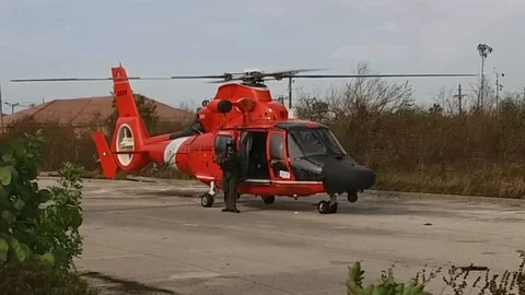 US Coast Guard Helicopter Landed In Freeport, Grand Bahama, Bahamas Stock Footage 118628053