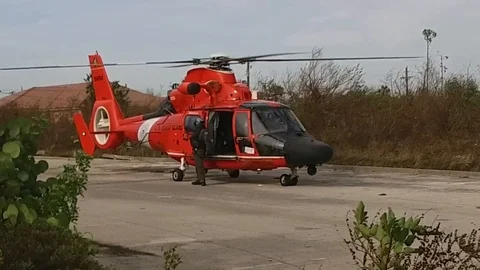 US Coast Guard Helicopter Landed in Freeport, Grand Bahama, Bahamas Stock Footage 118628069