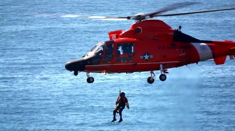 US Coast Guard Helicopter Performing Rescue Mission in Los Angeles Video stock 56264661