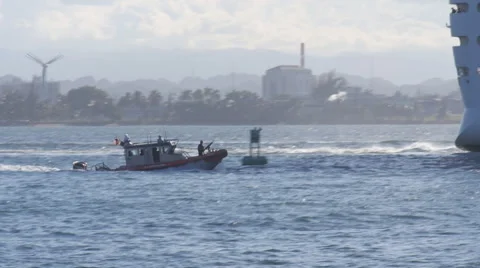 US Coast Guard machine gun armed escort patrol boat 3 Stock Footage 42951754