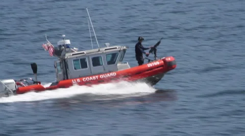 US Coast Guard with Machine Gun Stock Footage 48977829